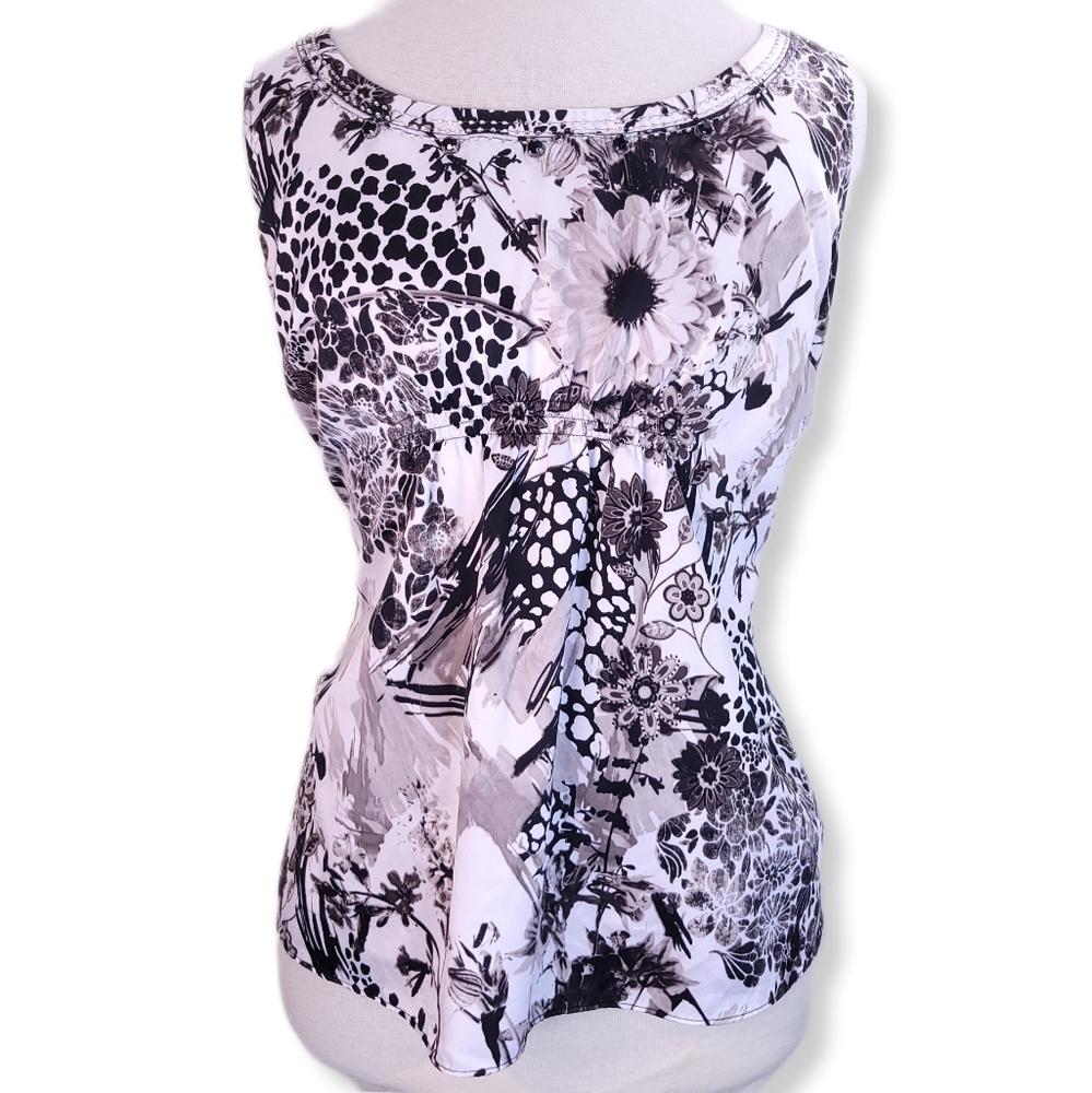 Ann Taylor Womens XL Top Floral Scoop Neck Sleeveless Embellished Empire Waist